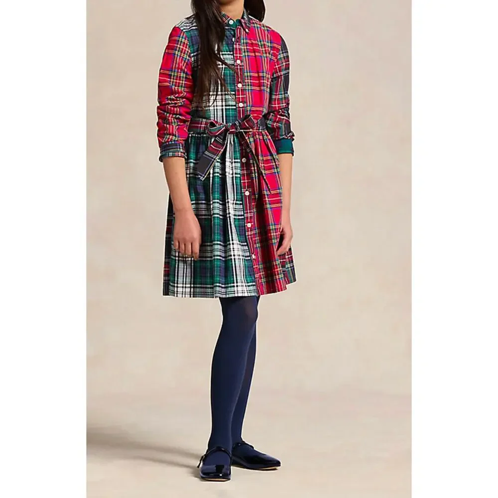 NEW POLO RALPH LAUREN Plaid Cotton Fun Shirtdress in assorted colors